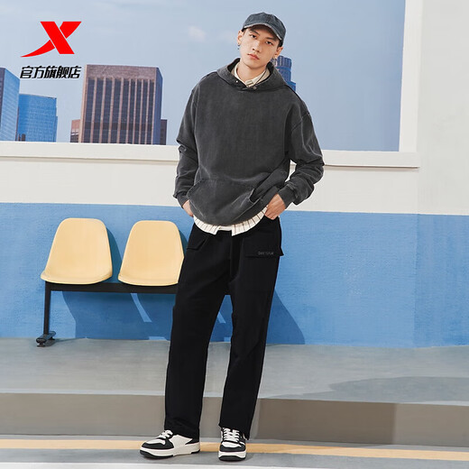 XPEP (XEPEP) Pantalon de sport tissé pour hommes 2024 Hiver Nouveau travail de poche extérieur pantalon sportif en vrac en plein air, noir 3xl