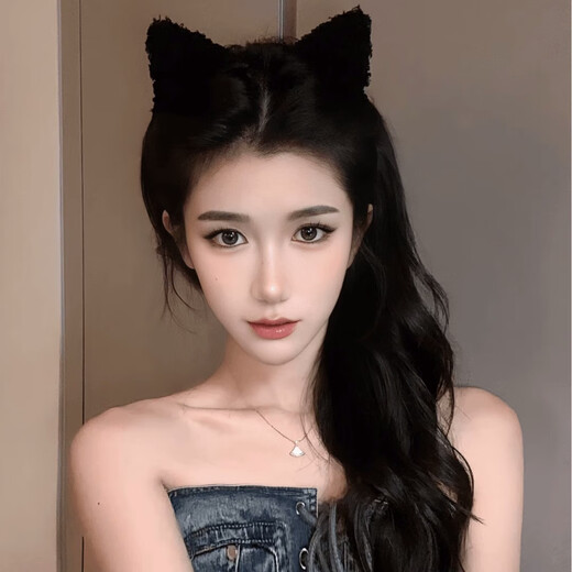 Danqin Cute Plush Cat Ears Headband 2025 New Autumn and Winter Face Wash and Make-Up Headband Sweet Hairpin Black Plush Cat Ears Headband
