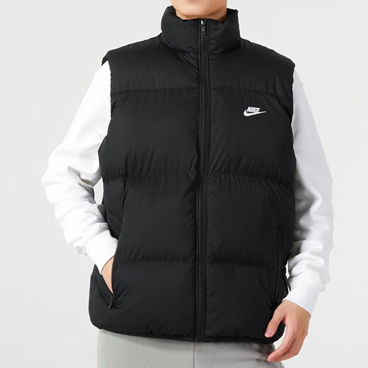 耐克（NIKE）棉马甲男子2025春季新款跑步健身羽绒舒适立领拉链休闲运动外套 FB7374-010 黑白（棉服） M