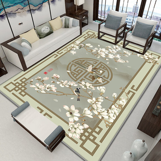 DZQ Town flat carpet living room New Chinese style living room carpet Chinese pastoral style coffee table sofa full of classical Zen hand-painted flowers and birds 160*230cm