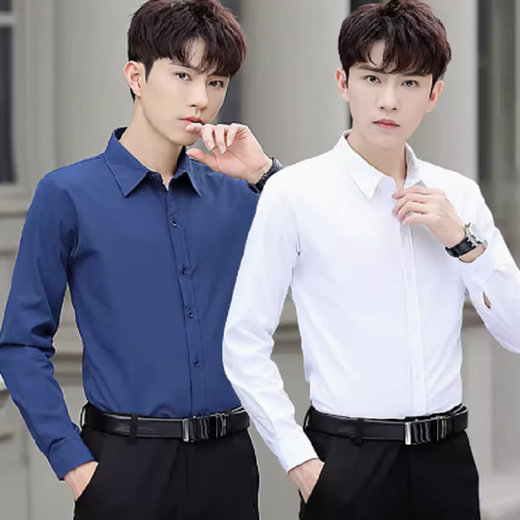 Tin Yuan White White de manga larga, no hierro, no hierro, profesionales de negocios, vestidos de manga larga de manga larga, traje de trabajo para hombres traje para hombres con 2 piezas [blanco + blanco] 2xl [120-135Jin [Jin equivale a 0.5 kg]]