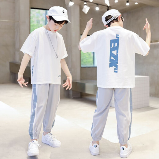 McTICCO Boy Suit T-shirt pour enfants à la mode Vêtements pour enfants décontractés Médium d'été et grand garçon Bélose à la mode 9767 noir + 5725 Gradient [Suit en soie de glace] 140 Taille (130-140 cm)