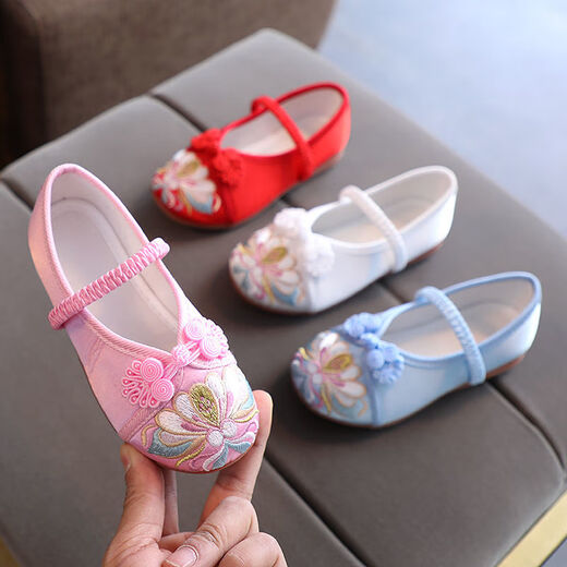 Yu Jin embroidered shoes for girls ancient costume princess embroidered shoes Chinese style old Beijing children's cloth shoes Hanfu shoes dance shoes W622 white 36 inner length 22.3