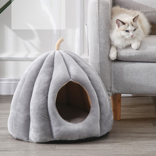 DR.ANIMALS winter warm semi-enclosed yurt cat kennel and dog house small dog and cat house semi-enclosed plush nest gray pumpkin nest