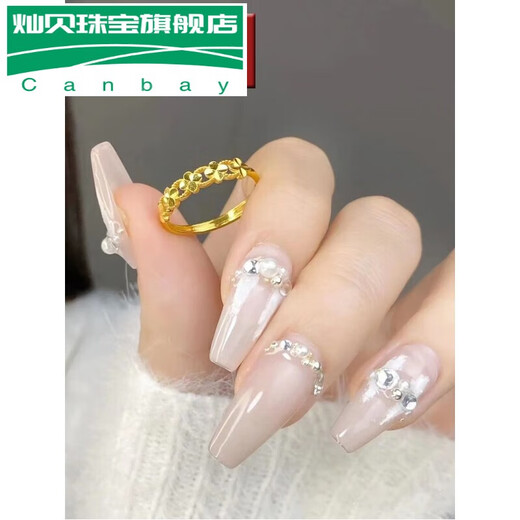 Canbei 18k gold female four-leaf clover ring 3d hard adjustable high-end live mouth (adjustable) small sugar cube ring