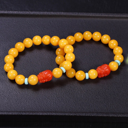 DL 1998 Beeswax Pixiu Bracelet, Amber Chicken Fat Yellow Single Circle Bracelet, Baoshan Southern Red Agate, Attractive and Fashionable Beeswax Bracelet (approx. 10mm)