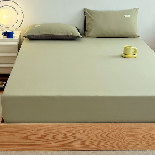 Pure cotton washed cotton fitted sheet single piece 100% cotton dust cover bed sheet mattress protector bed cover spring and autumn matcha green 120cmx200cm single fitted sheet + pillowcase pair