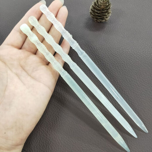 Lingchuan Xiuyu bamboo hairpin, classical style jade hairpin, purely handmade, transparent material