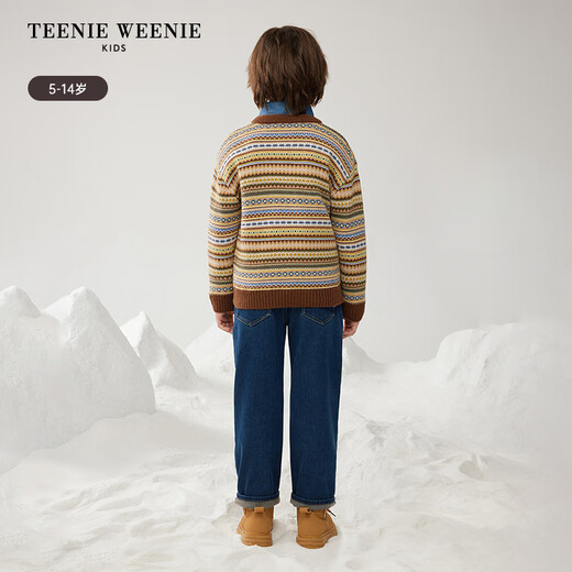 Teenie Weenie Kids Bären Kinderkleidung 24 Herbst- und Winterjungen farbenfrohe gestreifte Jacquard Pullover Pullover Pullover Brown 130 cm