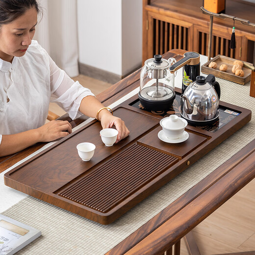 Chenshi tea tray solid wood home Bakelite style office tea set complete set fully automatic Kung Fu tea table kettle integrated Huanghuali color Pinyi 80*43 open style without electrical appliances