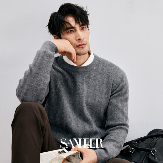 SanheerNew Arrivials 9-26 Nuevo producto Jacquard Textura suéter de cuello redondo tejido Daz761 Gray de arroz 54/2xl