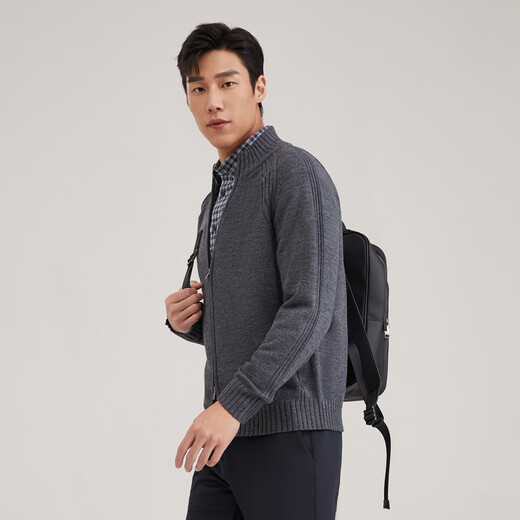YOUNGOR Sweater (YOUNGOR) men's stand collar double ribbed neck protection warm wool blend soft, smooth, comfortable and elastic Gray L 105cm