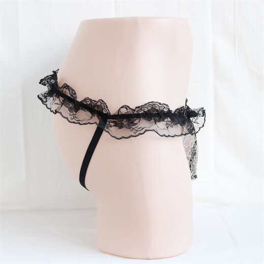 New men's thong lace underwear, transparent double thong underwear, T-string underwear, black, one size fits all, 160Jin, Jin is equal to 0.5kg