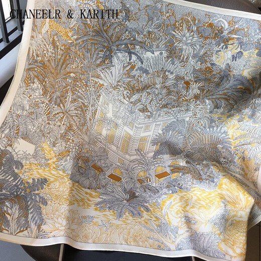 Chaneelr / Karith Silk Buff for Women 2025 Nueva bufanda bufanda decorativa Mulberry Silk Sail Light Light Luxury Luxury Smare Square For Girlfriend Tropical Jungle