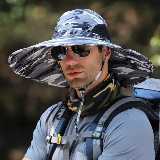 Sun hat, outdoor sun protection hat, fishing hat with extended brim 15cm, sun protection and rainproof folding photography hiking hat, extended brim 15cm - A3 military green - quick drying L size [within 60cm]