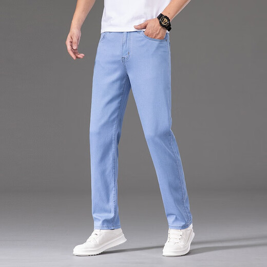 Prato Lee Jeans de tenis para los pantalones rectos sueltos delgados de verano para hombres para pantalones delgados casuales de hombres para hombres para la elasticidad de los hombres 9767 Light Blue 31