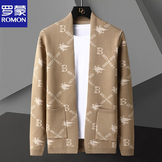 ROMON knitted cardigan jacket for men spring and autumn 2025 new outer sweater trendy casual and handsome spring tops WE9929 Khaki 4XL