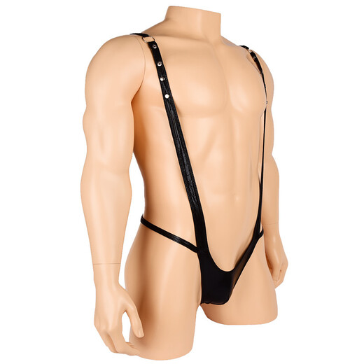 Confidential delivery Sexy underwear men's thong men's underwear sexy fully transparent T-pants passion free nightclub opening large size gay men for male masturbation alternative transparent black one-size-fits-all imitation patent leather PU sexy one-piece sling
