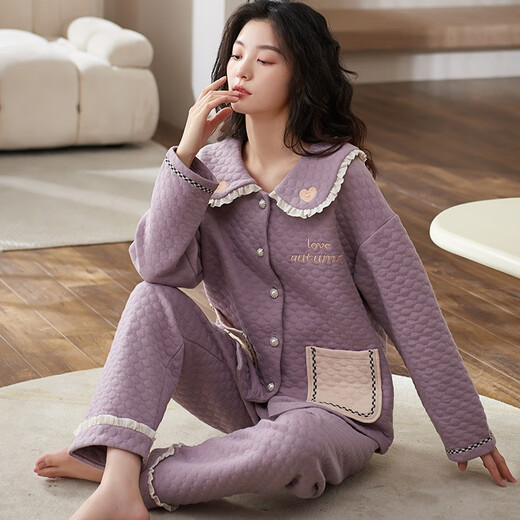
Comfortable shirt for women, winter pure cotton long sleeves, autumn and winter warmth thin cotton air cotton mezzanine, women's warm home clothing MC15268 M (recommended 80-100 Jin [Jin equals 0.5 kg])