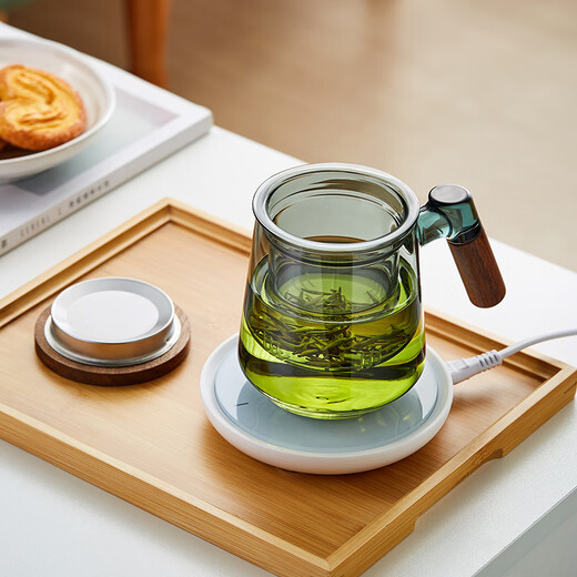 Mesni tea cup glass tea cup thickened heat-resistant dark green glass filter tea water separation cup tea set flower tea cup