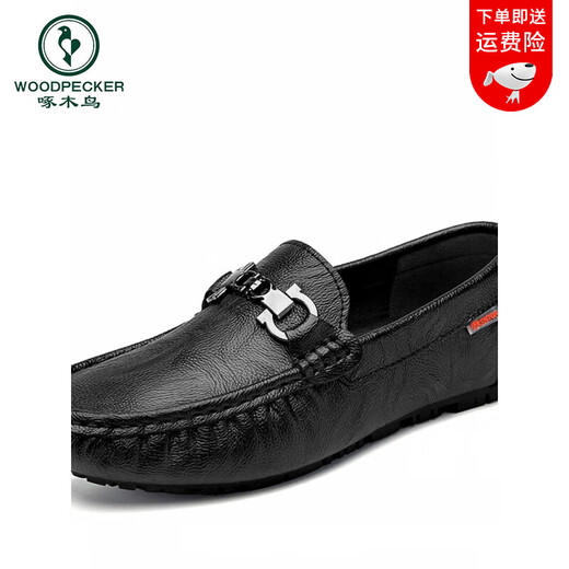 啄木鸟软皮男鞋豆豆鞋真皮男士2025夏季新款透气软皮软底一脚蹬休闲皮鞋 黑色镂空-9901 41