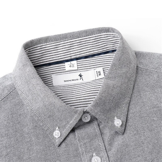 Dances with Wolves 100% cotton light business casual men's long-sleeved shirt light formal 015 dark gray 180
