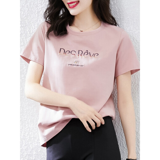 Camiseta de manga corta a rayas de verano de NY-RCE para el nuevo estilo coreano de mujeres, versátil y versátil con rayas a media manga tostada 1DS009 Pink Blue Strip + 9764 White L White L