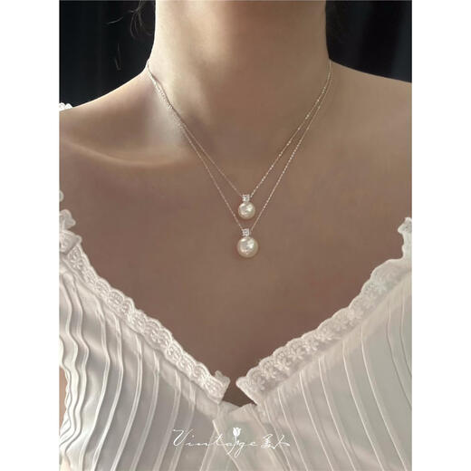 DRJEFUN Princess Swarovski Pearl French Classic Versatile Silver Necklace/Clavicle Chain Women Princess Tahiti 12mm-Necklace
