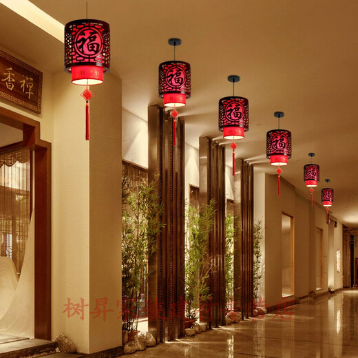庭院大门口中式灯笼大红中国风餐厅火锅店过道阳台别墅大门头大门乔迁仿古宫灯吊灯 25*30CM招财进宝红皮 带LED灯泡