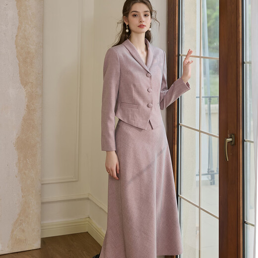 Roeyshouse loi elegant Solid Color Slim Set Women's Winter Neuer Pendlerjacke Rock Zweiteiler Set 11149 Purple Pink 2xl