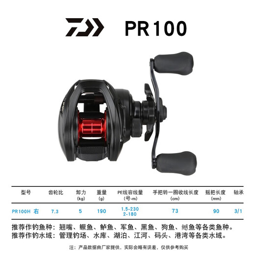 DAIWA 25 new PR100 water droplet entry-level anti-explosion line long-range fishing reel with cocked mouth and thunder strong black fishing reel 21 models PR100H/PR100HL (7.3 speed ratio) general-purpose long-range caster left-hand type