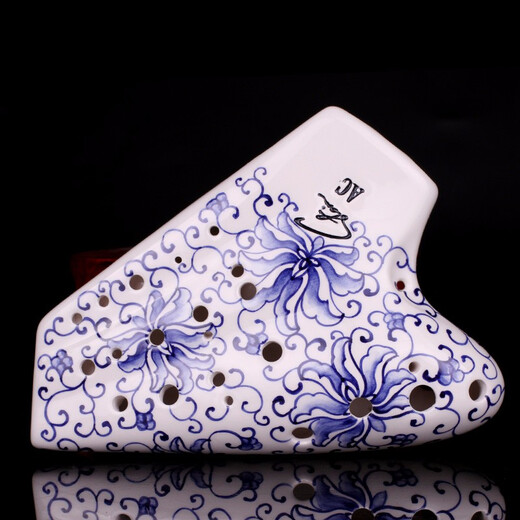 Feng Ya Ocarina tiré à la main à trois tubes Mido C ovale, AC à trois tubes au niveau de la performance, large gamme, bleu à trois tubes et blanc [ouverture avant]