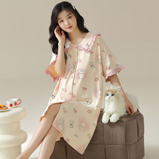 莫代尔睡裙夏季女带胸垫可外穿休闲大码纯棉孕妇哺乳产后月子服睡衣 11981  M