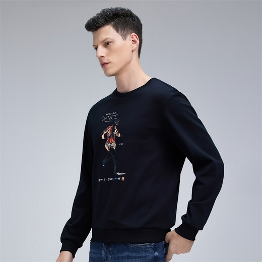 Dances with Wolves Velvet Sweatshirt Men's Autumn and Winter National Fashion Pattern Versatile Thick Sweatshirt Men's Top Black Velvet XL