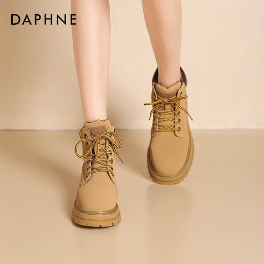 达芙妮（DAPHNE）官方 大黄马丁靴女2024新款秋冬厚底马丁靴经典百搭大黄靴子女 骆驼棕【百搭爆款】 37
