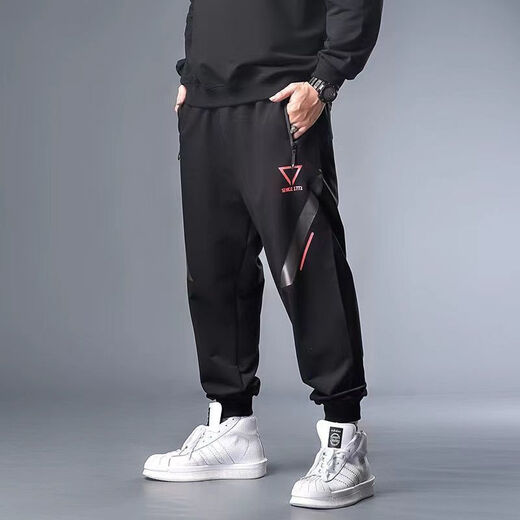 NanYUQIU) Large size casual pants for men with fat plus size loose sports casual pants for spring and summer fat guy tying pants trendy fat man 200 72152 4XL Recommended 200-220Jin [Jin equals 0.5 kg]