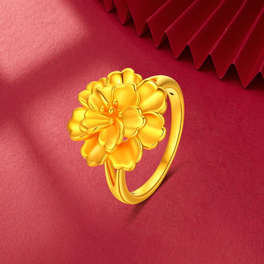 Mengjinyuan Gold Ring for Women 5D Hard Gold Pure Gold Peony Flower Ring for Women for Wife and Girlfriend No. 16 Circle Approximately 1.35g