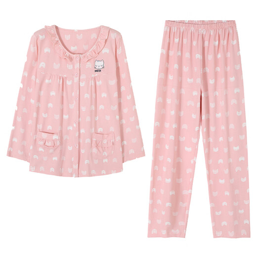 Quguo (Quguo) Spring y otoño Pajama Pajama Cardigan Cardigan Long Spring y Autumn Women's Autumn Femenina Full Cotton Home Relling 9272 Sobre Powder L [recomendado 100-120 Jin [Jin equivale a 0.5 kg]]]