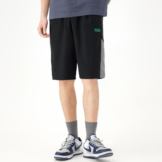 Kuaiyu 2023 Summer NUEVO Men's ajustados Mid-TouPing Side Webbing Pantalones de moda Logotipo impreso 13K1098 Negro M