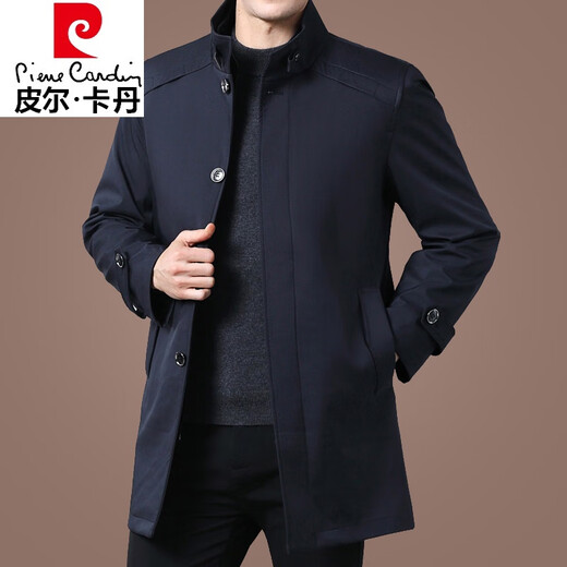 Pierre Cardin fashion brand autumn and winter mid-length windbreaker for middle-aged and elderly men thickened detachable wool liner business jacket trendy 1956 long navy blue detachable liner 3XL 190175-190Jin Jin is equal to 0.5 kg wear