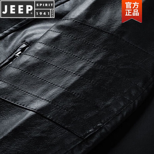 JEEP SPIRIT海宁皮夹克男皮衣外套男士春秋冬季新款潮流款机车衣服潮流上衣男 9923【黑色加厚】 加绒 L