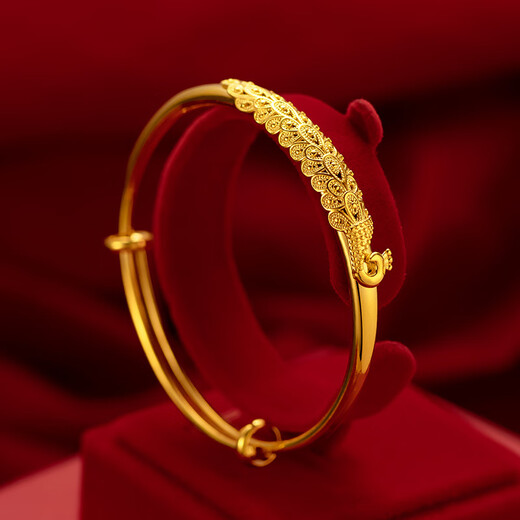 Qianjun Jewelry 18K women's peacock bracelet gold push-pull adjustable ancient bracelet peacock push-pull bracelet