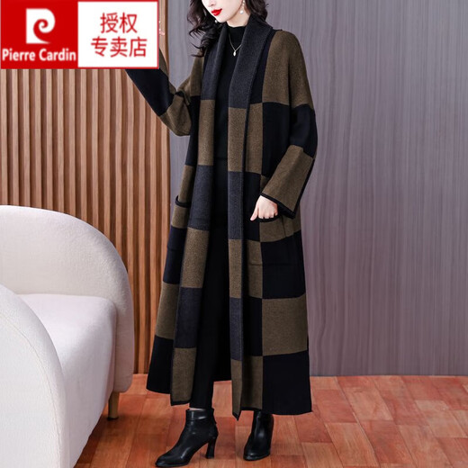 Pierre Cardin (Pierre Cardin) autumn and winter retro temperament mid-length plaid windbreaker coat for ladies high-end slim loose over-the-knee coat Main picture color L (125-140Jin Jin equals 0.5 kg)