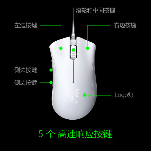 雷蛇（Razer）炼狱蝰蛇标准版有线鼠标 人体工学  电竞游戏 右手通用型 吃鸡/LOL/CS GO游戏鼠标 白色