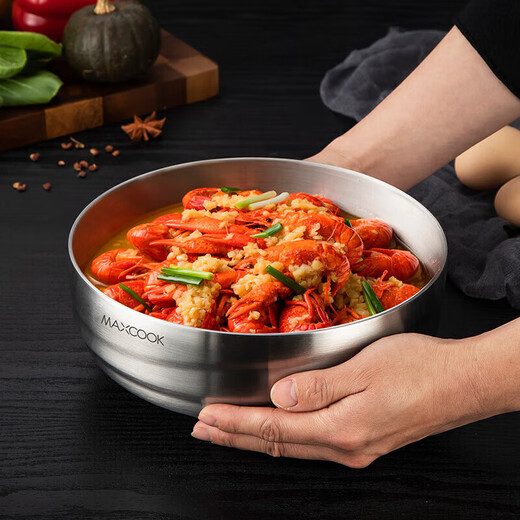 Maxcook 304 stainless steel bowl thickened large soup bowl double-layer insulated tableware noodle bowl 20CM MCWA745
