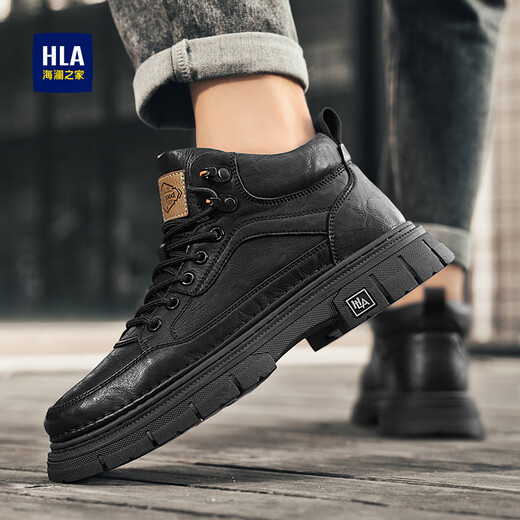 Hailan Home Hla Martin Boots Herrenschuhe Herrenschuhe Frühling 2025 Neue Männer Martin Boots High Top Work Schuhe Hochverstärkte lässige Lederstiefel Schwarz 42