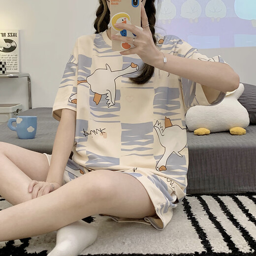 Yitangduo Pajamas Pajamas Estudiantes de verano Estudiantes de secundaria Estudiantes de secundaria cortos lindos estilo delgado se puede usar fuera de ropa casera Q6627 M [sugerido 80-100Jin [Jin es igual a 0.5 kg]]