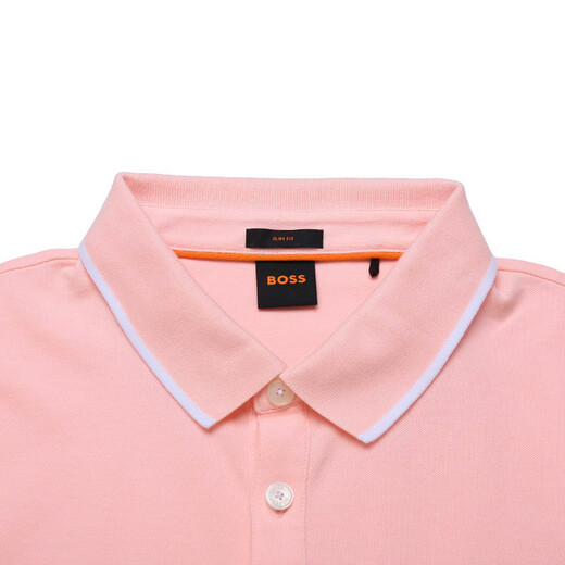 Hugo Boss (Hugo Boss) Nouveaux produits, Men's's Orange Series Slim Fit Version Polo à manches courtes Cadeaux pour hommes, hommes 50472665 694 Impression décalée de logo rose de viande xl