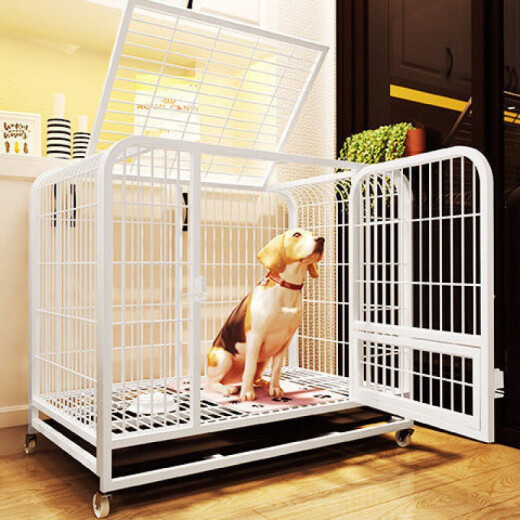 Huayuan Pet Tools Bunny Cage Dog Cage with Toilet for Large Dogs, Extra Large and Medium Dogs, Household Dog Cage for Pets, Good-looking White S Small [Length 60 Width 44 Height 56 ​​cm]