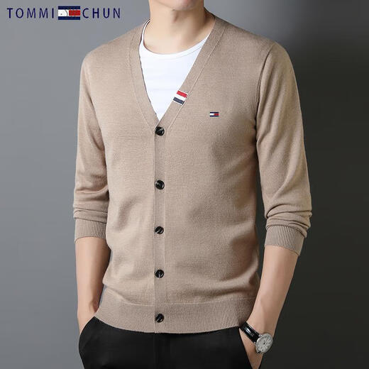 TOME BORNEKTomm汤米纯羊绒开衫男士休闲免烫V领针织羊毛衫毛衣外套男潮 灰色 165